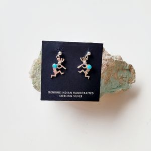 Kokopelli Dangle Earrings Sterling Silver Native American Handmade
